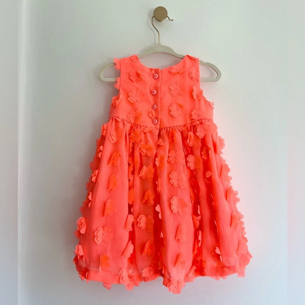 Cat & Jack Neon Coral Floral Dress with Bloomer | Baby Girl 18 Months